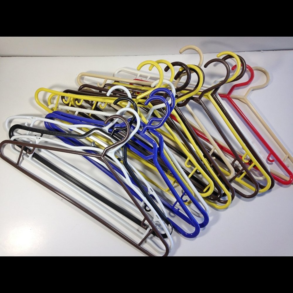 Lot of 20 Plastic Adult Size Clothes Hangers - Assorted Colors, used